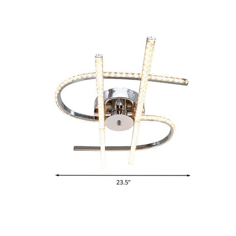 Crystal Led Chrome Semi Flush Mount Bedroom Light In Warm/White