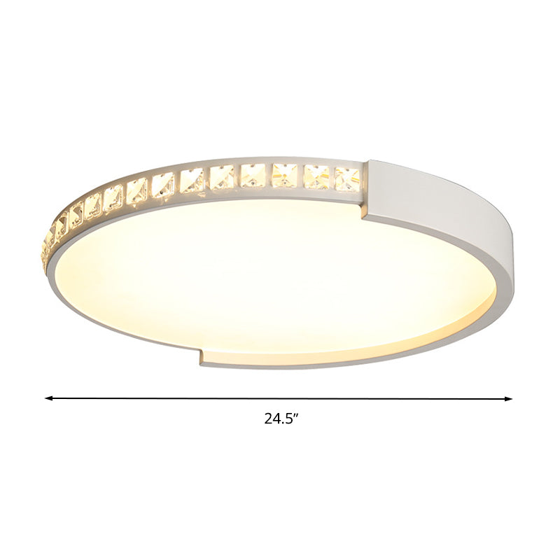 Simple White Led Flush Mount Crystal Lamp - 16.5’/20.5’/24.5’ Diameter
