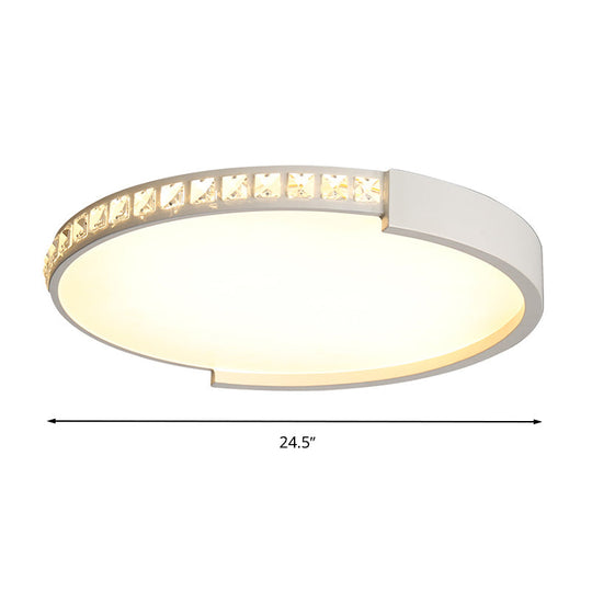 Simple White Led Flush Mount Crystal Lamp - 16.5’/20.5’/24.5’ Diameter