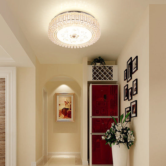 Modern K9 Crystal Flush Mount Led Ceiling Light Fixture White Drum 12/16/19.5 Wide