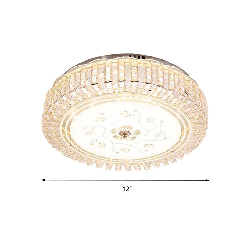 Modern K9 Crystal Flush Mount Led Ceiling Light Fixture White Drum 12’/16’/19.5’ Wide