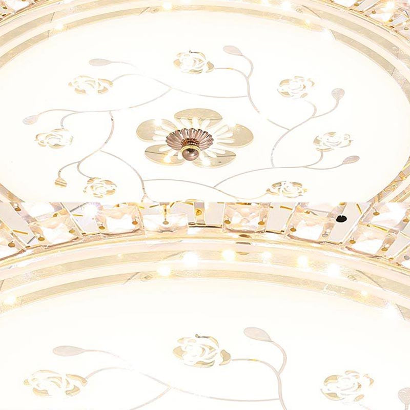 Modern K9 Crystal Flush Mount Led Ceiling Light Fixture White Drum 12/16/19.5 Wide