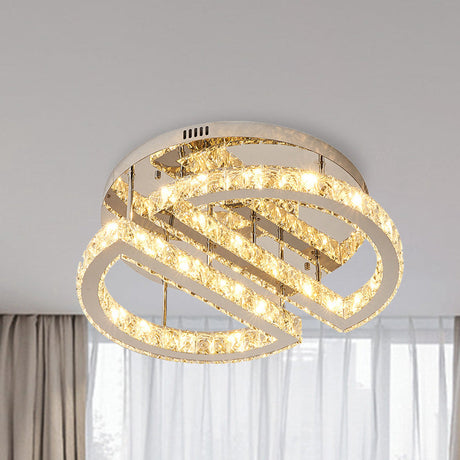 Sleek Led Crystal Semi Flush Mount Lighting For Bedroom With Warm/White/3-Color Light - Silver