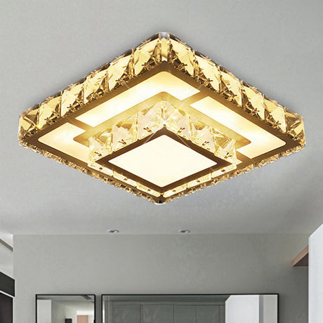 Simple Crystal Square Led Ceiling Light In Warm/White For Corridor - Recessed/Surface Mount