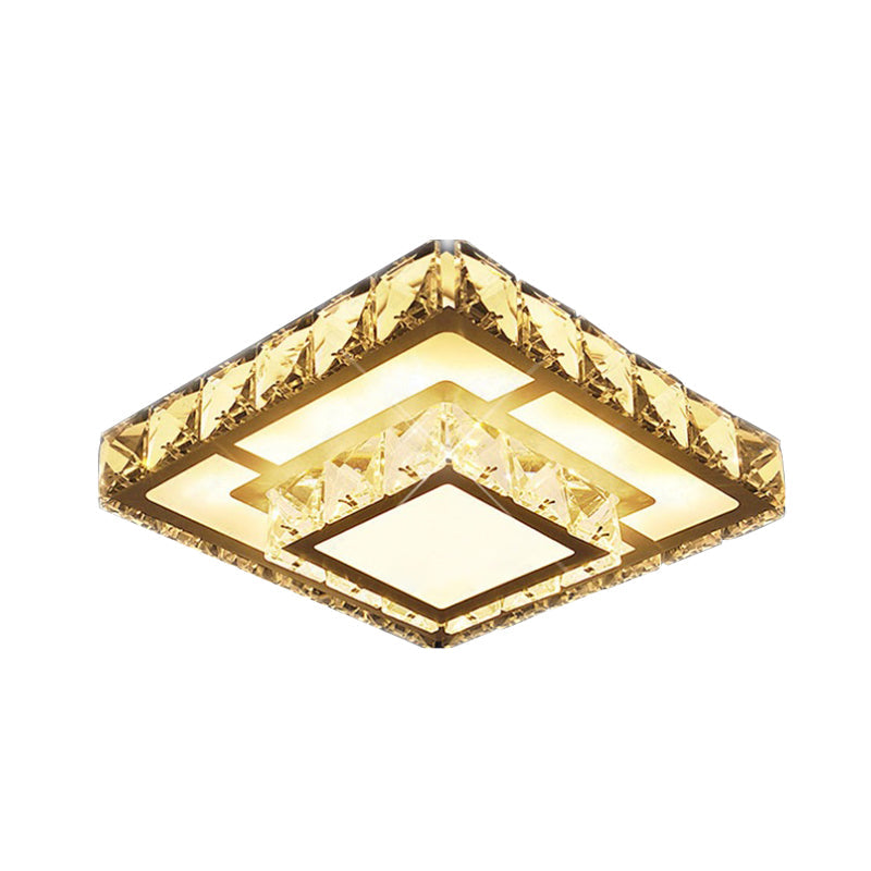 Simple Crystal Square Led Ceiling Light In Warm/White For Corridor - Recessed/Surface Mount