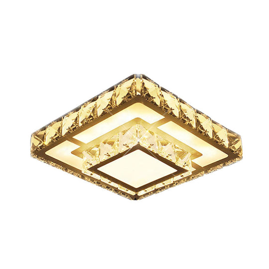 Simple Crystal Square Led Ceiling Light In Warm/White For Corridor - Recessed/Surface Mount