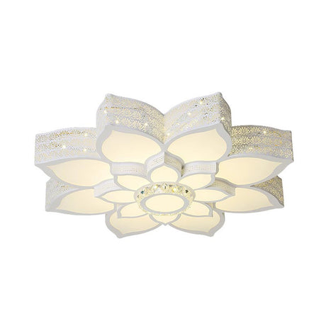 Lotus Crystal Flush Mount Light Fixture - White 23.5/29.5/35.5 W Led Ceiling In Warm/White
