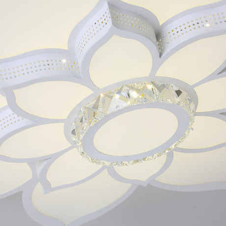 Lotus Crystal Flush Mount Light Fixture - White 23.5/29.5/35.5 W Led Ceiling In Warm/White