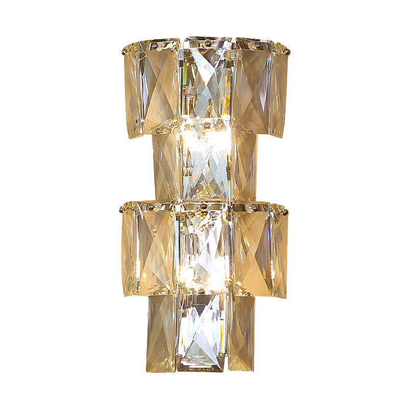 Contemporary Clear Crystal 4-Bulb Tiered Ice Cube Wall Lamp Kit - Modern Sconce Light Fixture