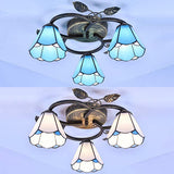 Tiffany Stained Glass Geometric Ceiling Light - Bronze Flushmount With 3 Lights