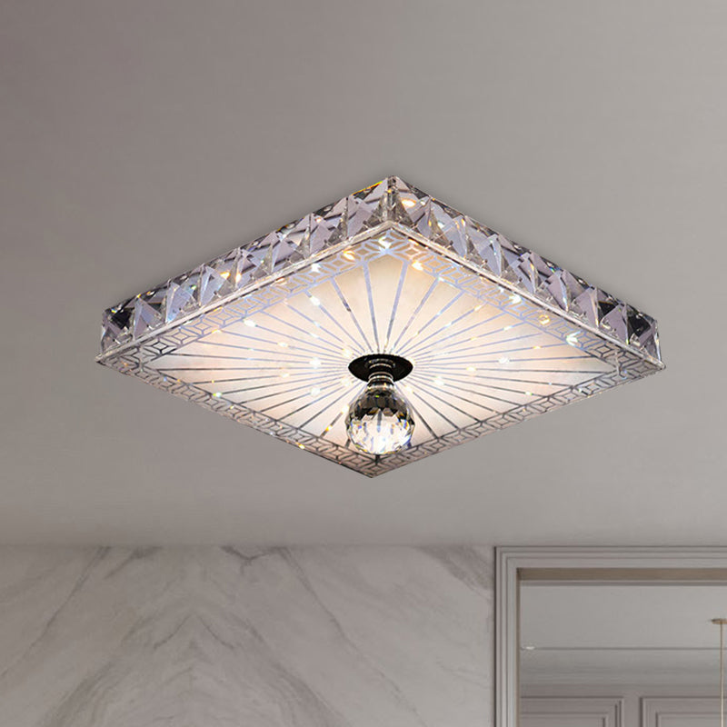 Modern Led Square Flush Mount Lamp - Elegant Crystal Light Fixture For Corridor In Warm/White