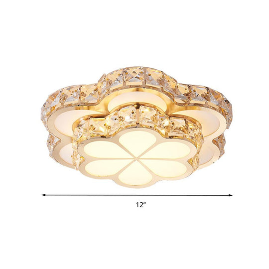 Modern Crystal Block Flower Flush Mount Led Ceiling Light Fixture 10’/12’/14’ W White
