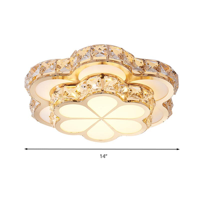 Modern Crystal Block Flower Flush Mount Led Ceiling Light Fixture 10’/12’/14’ W White