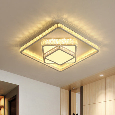 Minimalist Faceted Crystal White Ceiling Light Fixture - Led Flush Mount 19.5/23.5 W