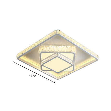 Minimalist Faceted Crystal White Ceiling Light Fixture - Led Flush Mount 19.5’/23.5’ W