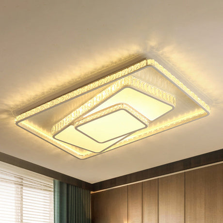 Minimalist Faceted Crystal White Ceiling Light Fixture - Led Flush Mount 19.5/23.5 W