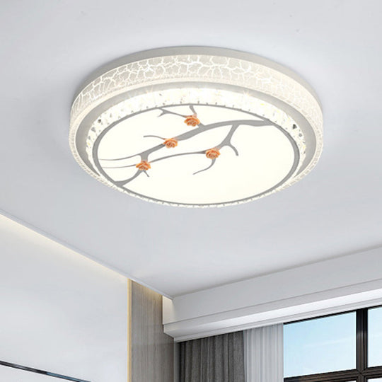 Simple Crystal Drum Ceiling Flush Mount - White Led Light For Bedroom (White/3 Color A/B)
