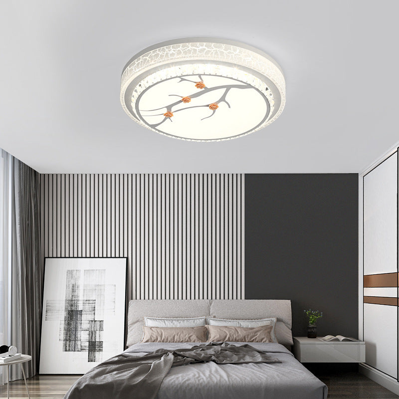 Simple Crystal Drum Ceiling Flush Mount - White Led Light For Bedroom (White/3 Color A/B)