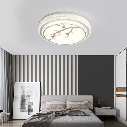 Simple Crystal Drum Ceiling Flush Mount - White Led Light For Bedroom (White/3 Color A/B)