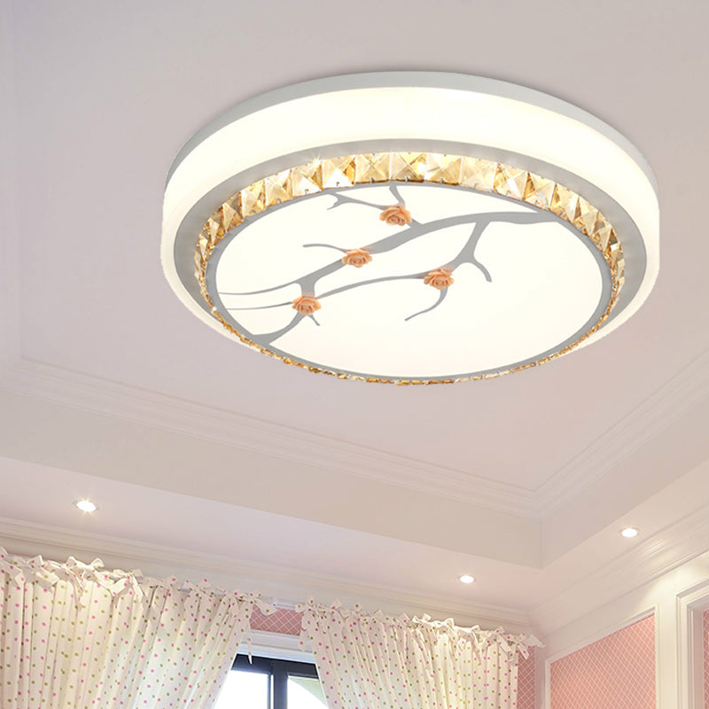 Simple Crystal Drum Ceiling Flush Mount - White Led Light For Bedroom (White/3 Color A/B)