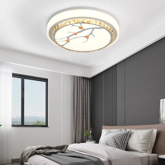 Simple Crystal Drum Ceiling Flush Mount - White Led Light For Bedroom (White/3 Color A/B)