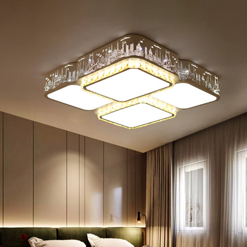 Modern K9 Crystal Led Ceiling Light - Flush Mount Acrylic Shade Remote Control Dimming 21.5/37.5