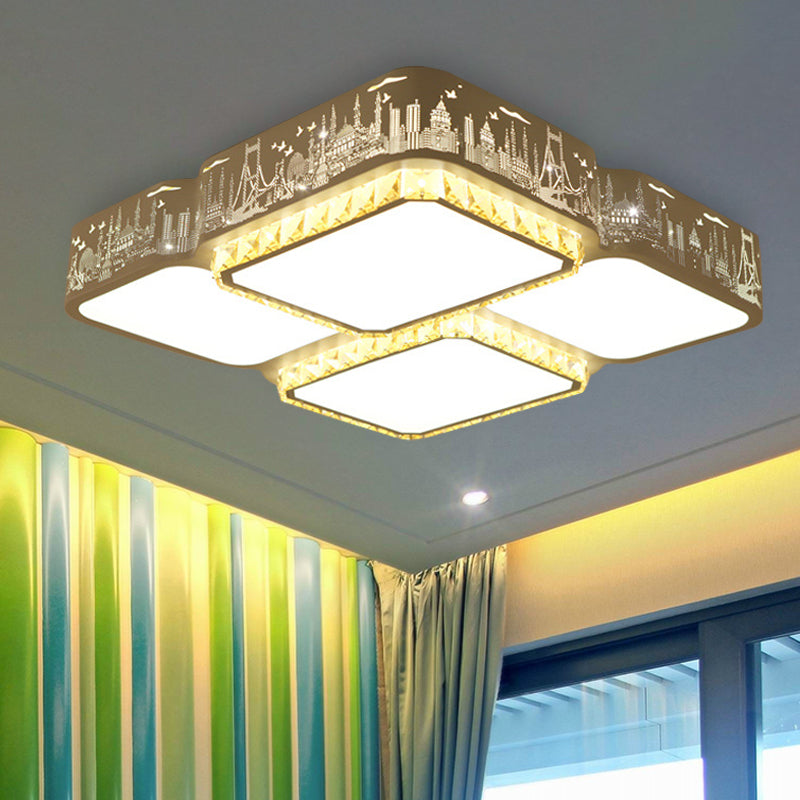 Modern K9 Crystal Led Ceiling Light - Flush Mount Acrylic Shade Remote Control Dimming