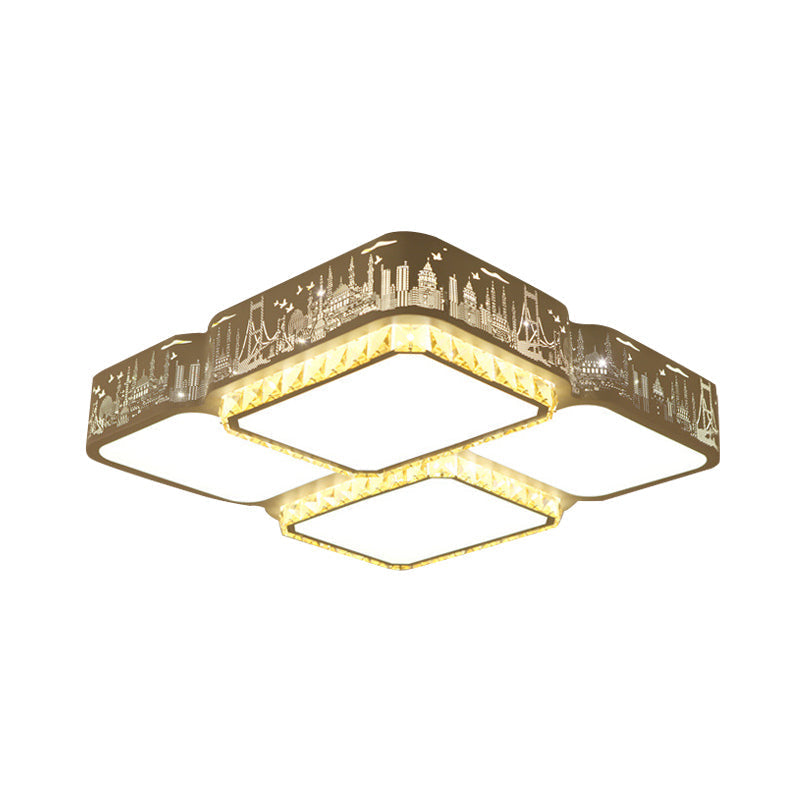 Modern K9 Crystal Led Ceiling Light - Flush Mount Acrylic Shade Remote Control Dimming