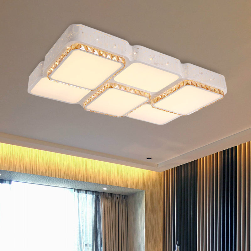 Modern K9 Crystal Led Ceiling Light - Flush Mount Acrylic Shade Remote Control Dimming 21.5/37.5