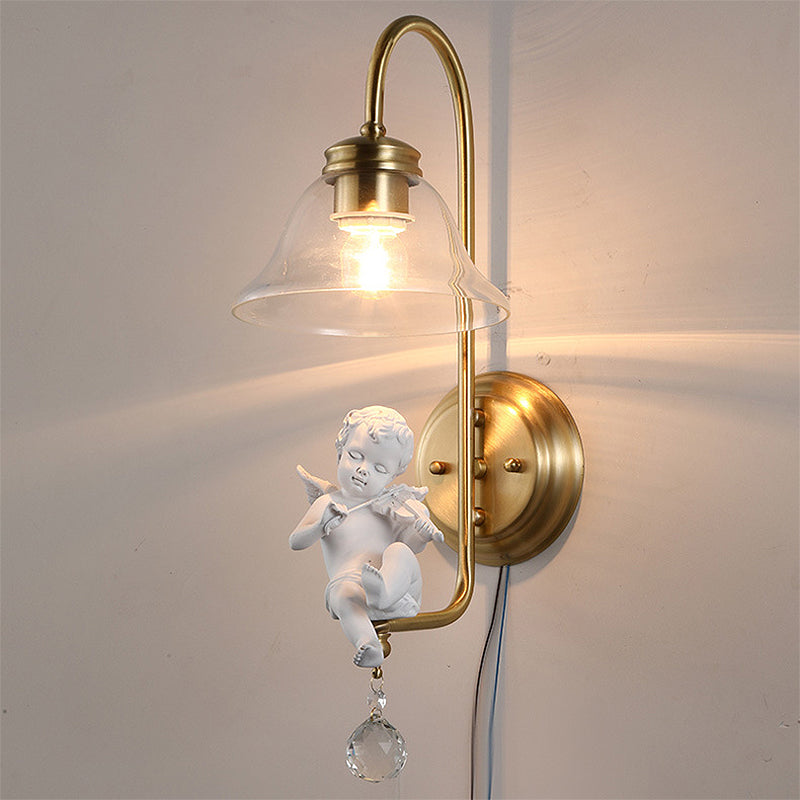 Modern Gold Glass Sconce Light With Resin Deco - 1-Light Wall Lamp