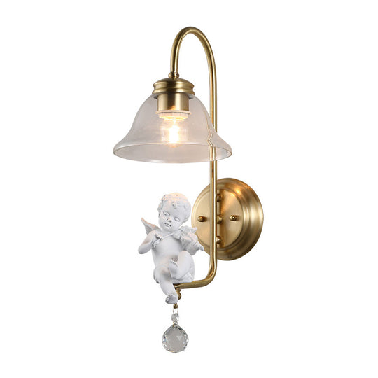 Modern Gold Glass Sconce Light With Resin Deco - 1-Light Wall Lamp