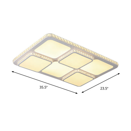 Contemporary Crystal Led Square Flush Mount Lamp Warm/White Light