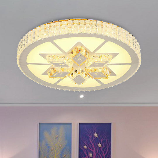 Simple White Led Crystal Flush Mount Lamp - Star/Flower Design | Close To Ceiling Light Fixture For