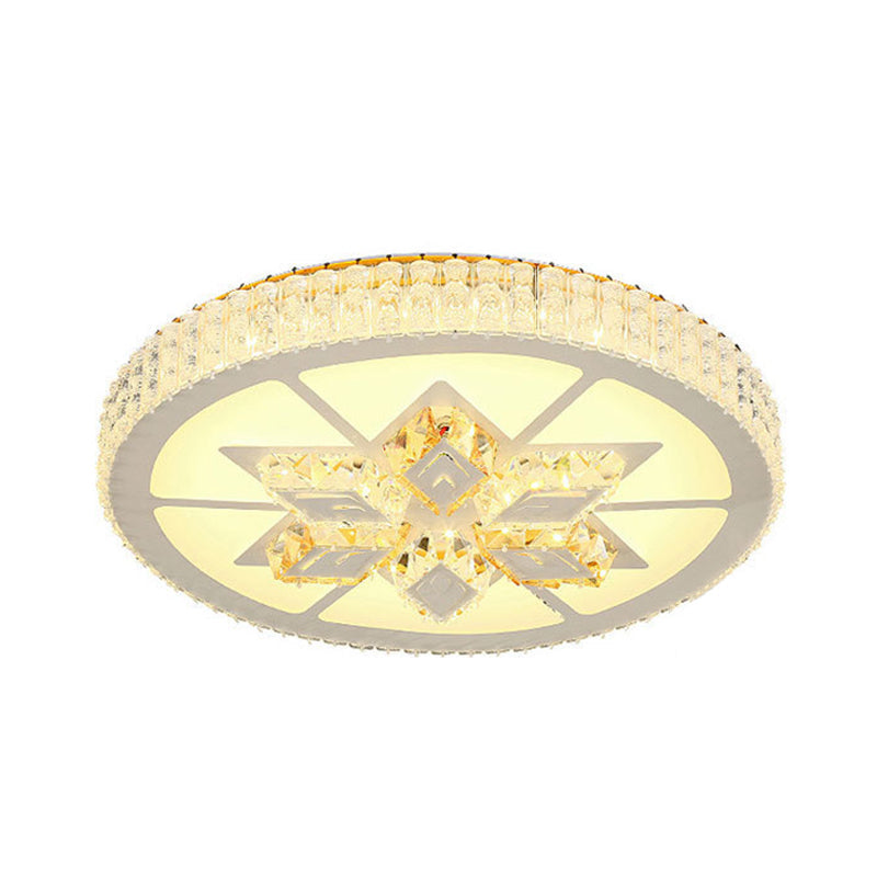 Simple White Led Crystal Flush Mount Lamp - Star/Flower Design | Close To Ceiling Light Fixture For