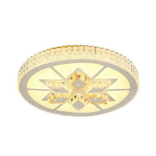 Simple White Led Crystal Flush Mount Lamp - Star/Flower Design | Close To Ceiling Light Fixture For