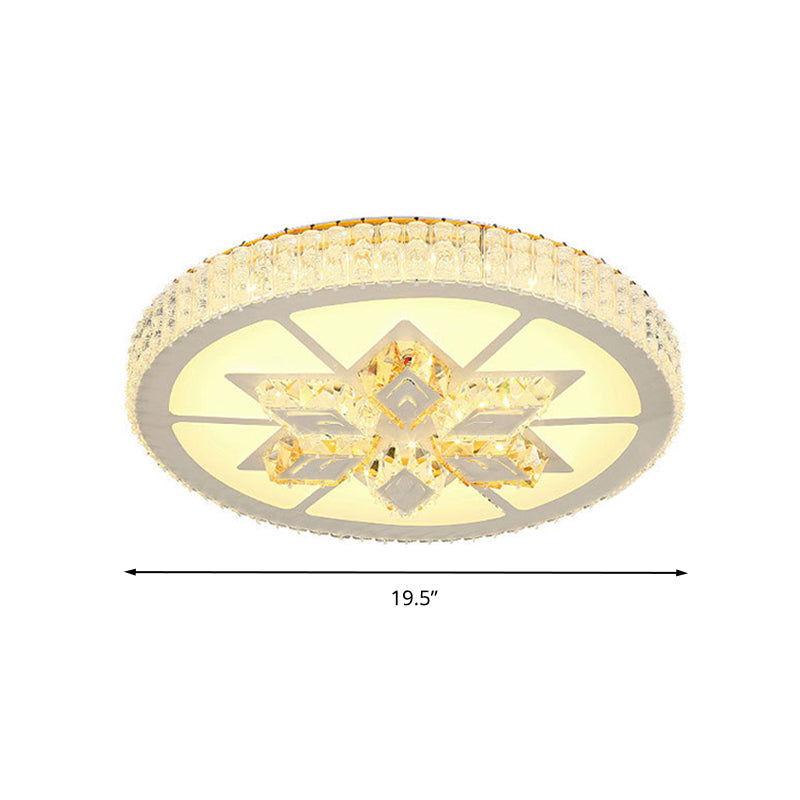 Simple White Led Crystal Flush Mount Lamp - Star/Flower Design | Close To Ceiling Light Fixture For