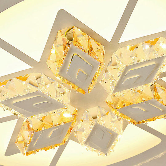 Simple White Led Crystal Flush Mount Lamp - Star/Flower Design | Close To Ceiling Light Fixture For