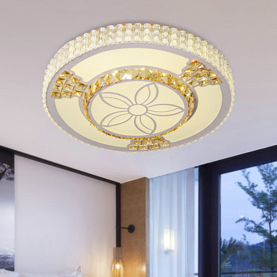 Modern White Crystal Led Flush Mount Lamp For Living Room With Flower-Like Design