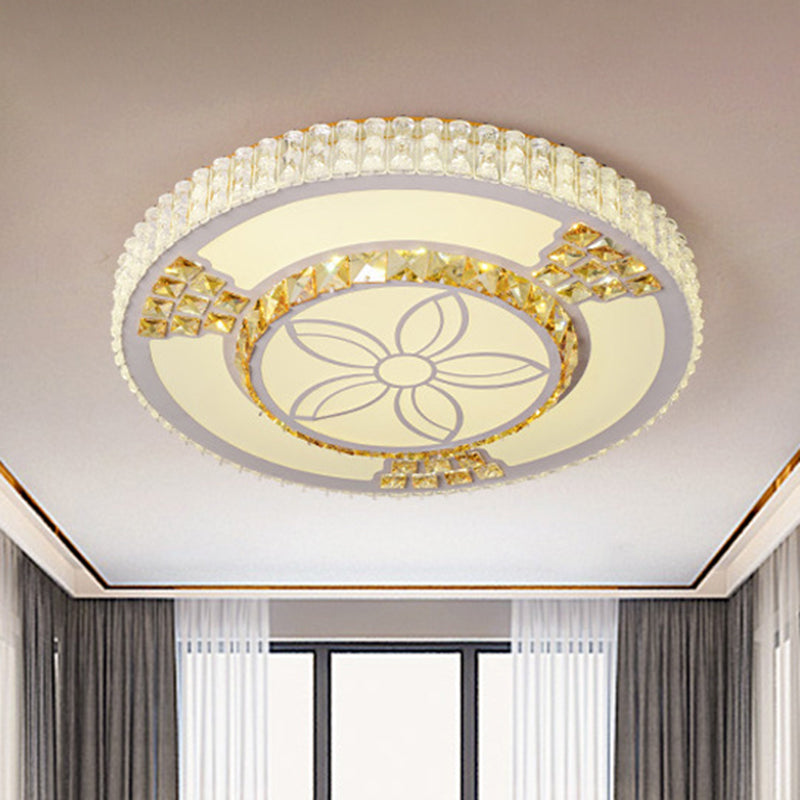 Modern White Crystal Led Flush Mount Lamp For Living Room With Flower-Like Design