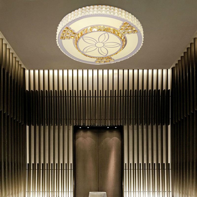 Modern White Crystal Led Flush Mount Lamp For Living Room With Flower-Like Design
