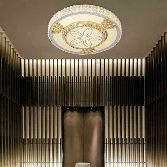 Modern White Crystal Led Flush Mount Lamp For Living Room With Flower-Like Design