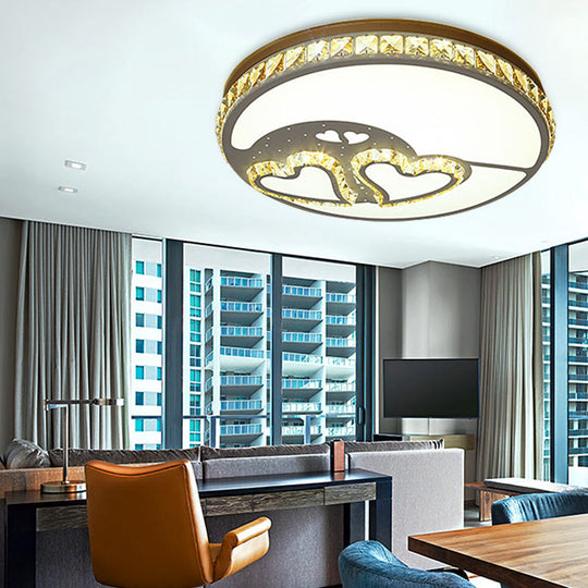 Heart Crystal Flush Mount Led Ceiling Lamp - Modern Bedroom Fixture In White