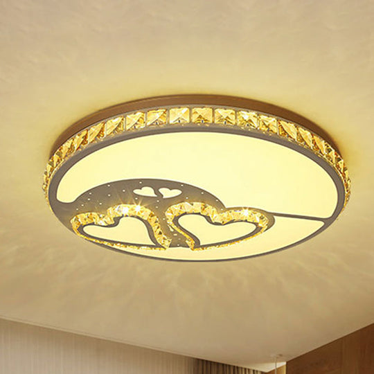 Heart Crystal Flush Mount Led Ceiling Lamp - Modern Bedroom Fixture In White