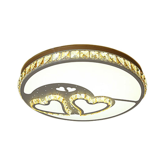 Heart Crystal Flush Mount Led Ceiling Lamp - Modern Bedroom Fixture In White