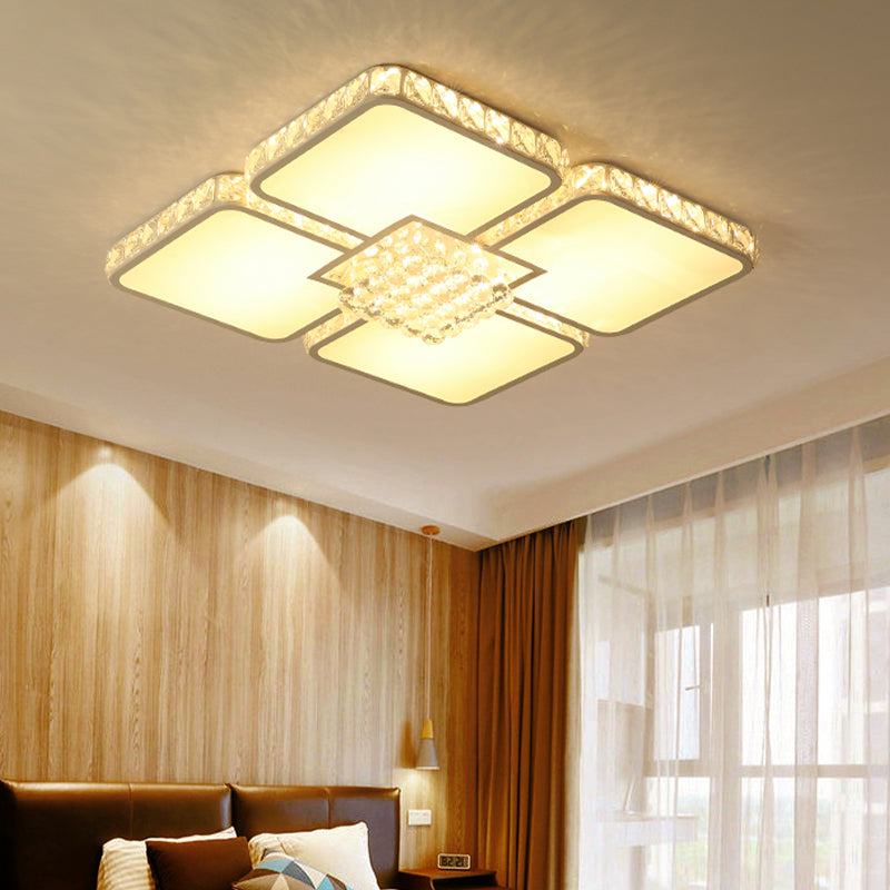 Modern Crystal Led Square Flush Mount Bedroom Ceiling Light Fixture In Warm/White