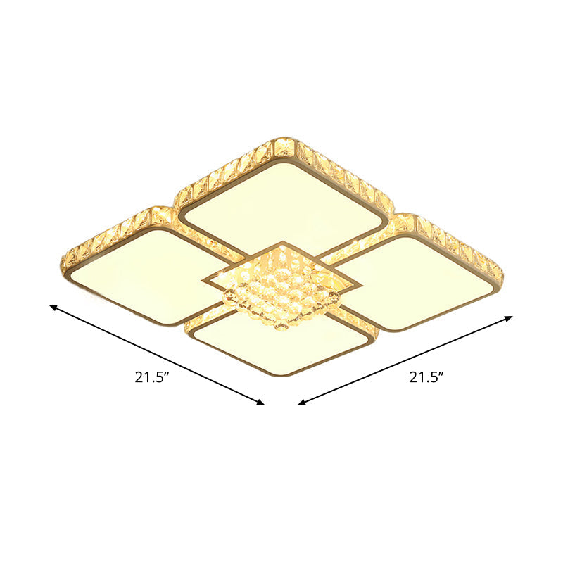 Modern Crystal Led Square Flush Mount Bedroom Ceiling Light Fixture In Warm/White