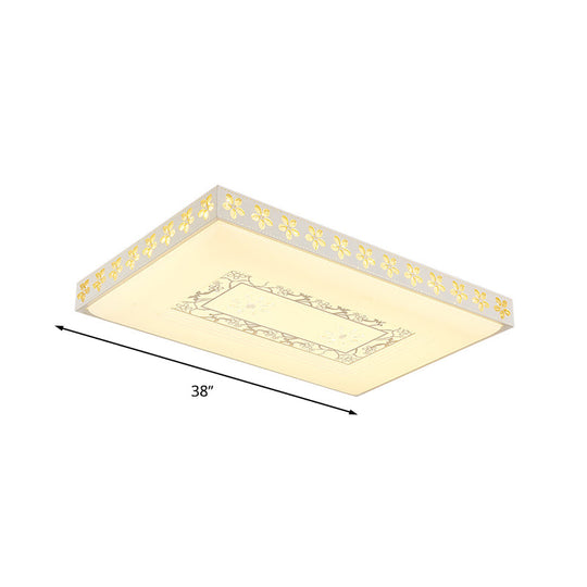 Rectangular Led Crystal Ceiling Light Simple White Flush Mount For Living Room With 3 Color Lights
