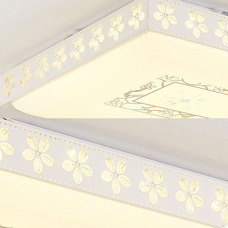 Rectangular Led Crystal Ceiling Light Simple White Flush Mount For Living Room With 3 Color Lights