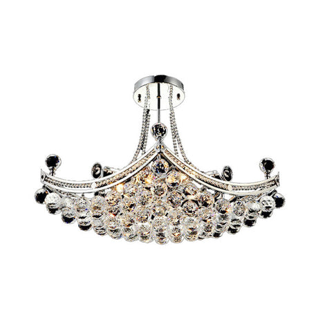 Modern Chrome Crystal Boat Shape Ceiling Fixture With 6 Lights - Semi Flush Mount