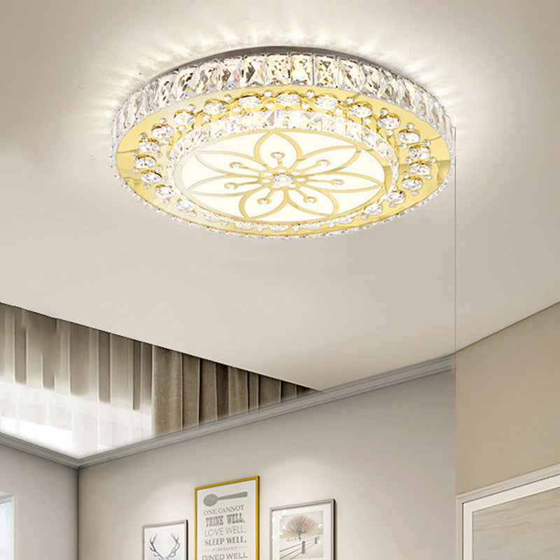 Golden Crystal Led Flushmount Ceiling Light - Modern 2 - Tier Round 3Rd Gear Flush Lighting